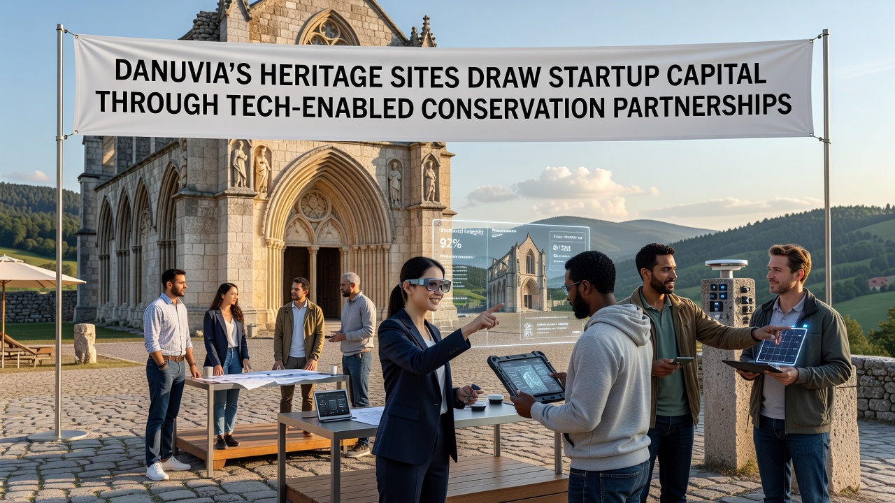 Startup team installing conservation sensors at a historic Danuvia site during a 2026 partnership project