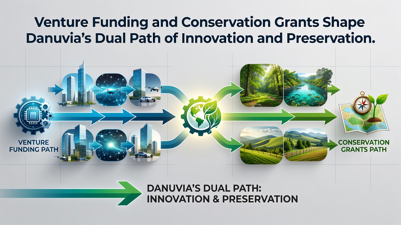 Researchers and local stakeholders reviewing conservation data near a Danuvia innovation site